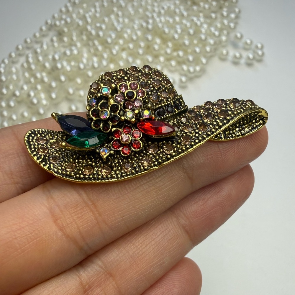 Vintage Gold-Tone Floral Hat Brooch - Picture 4 of 5